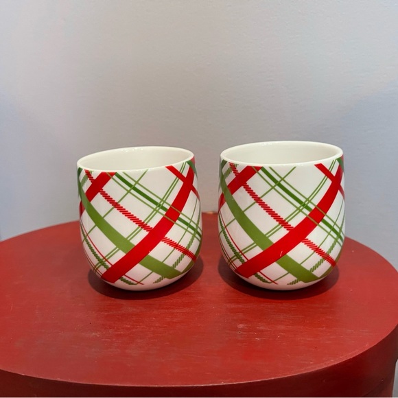 Crate and Barrel expresso or eggnog cups.  Two, holiday plaid. - Picture 3 of 6